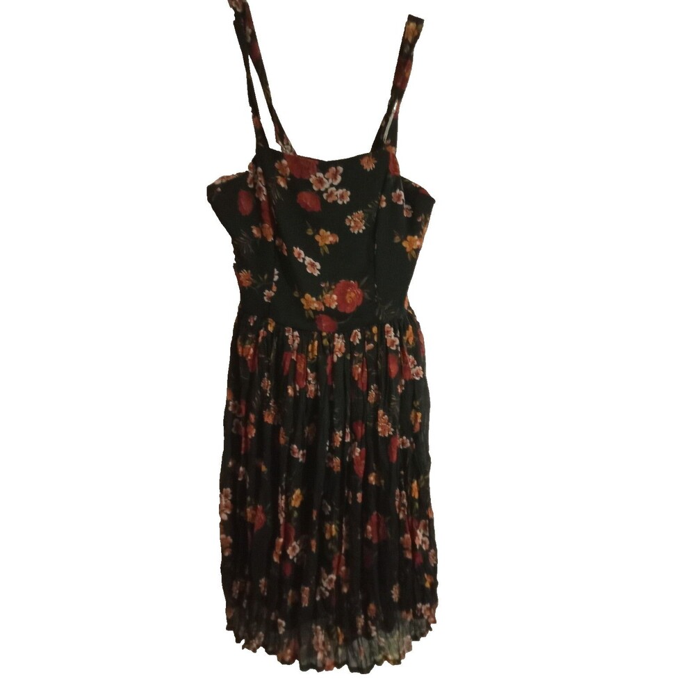 Xhilaration  Sundress Women's Size XSmall Floral Fit Flare Dress Black Pink Rose